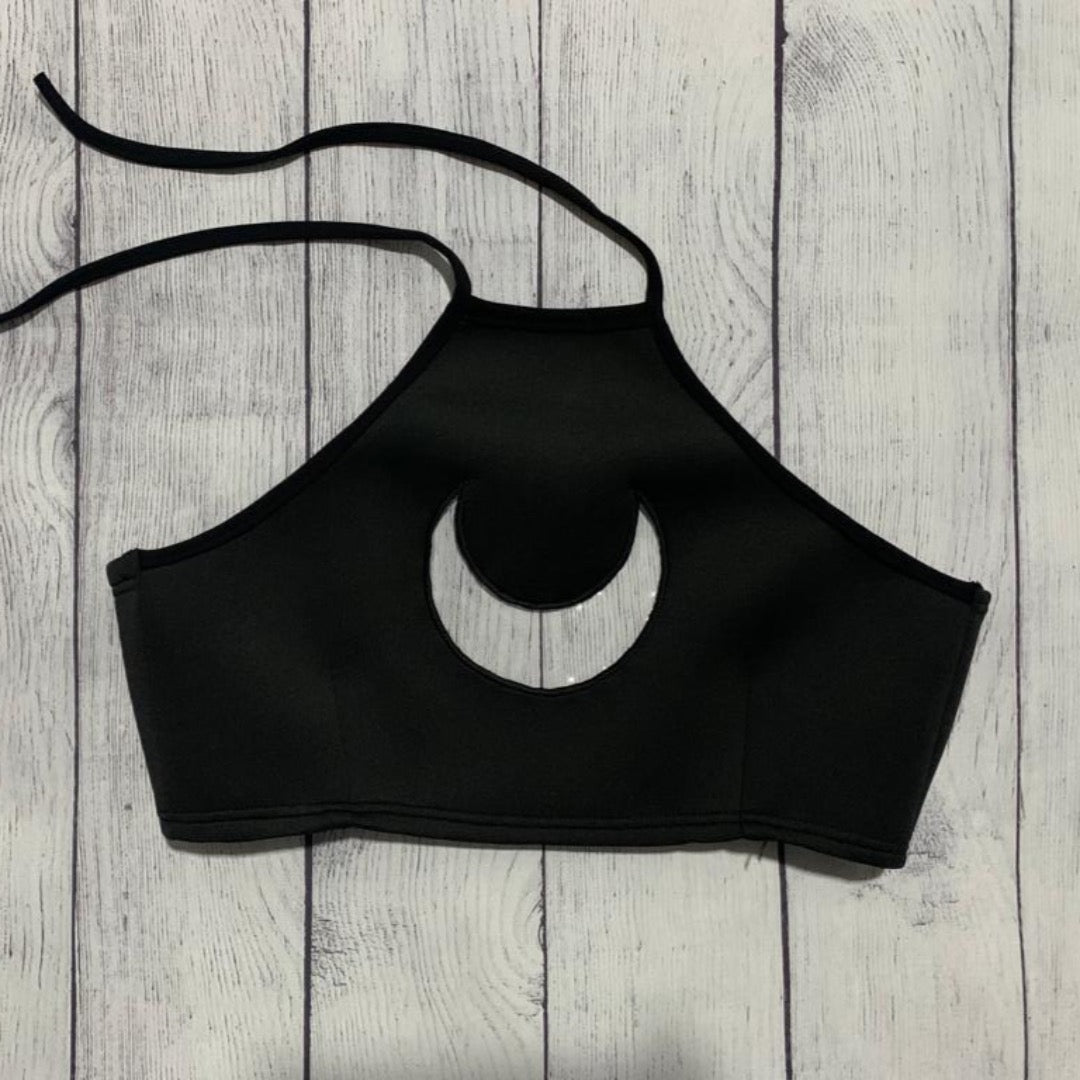 Clear As Day Crescent Moon Cut Out Halter Top